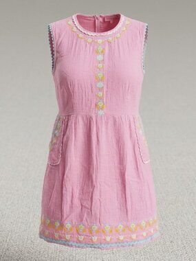 Simply Southern Pink Embroidered Boho Gauze Mini Dress L